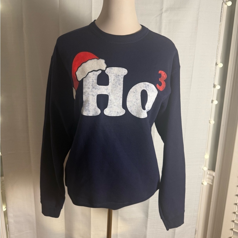 Hanes Navy Christmas Sweater with Santa Hat